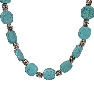 Vintage Turquoise Stone Necklace Chunky Boho Silver Beads